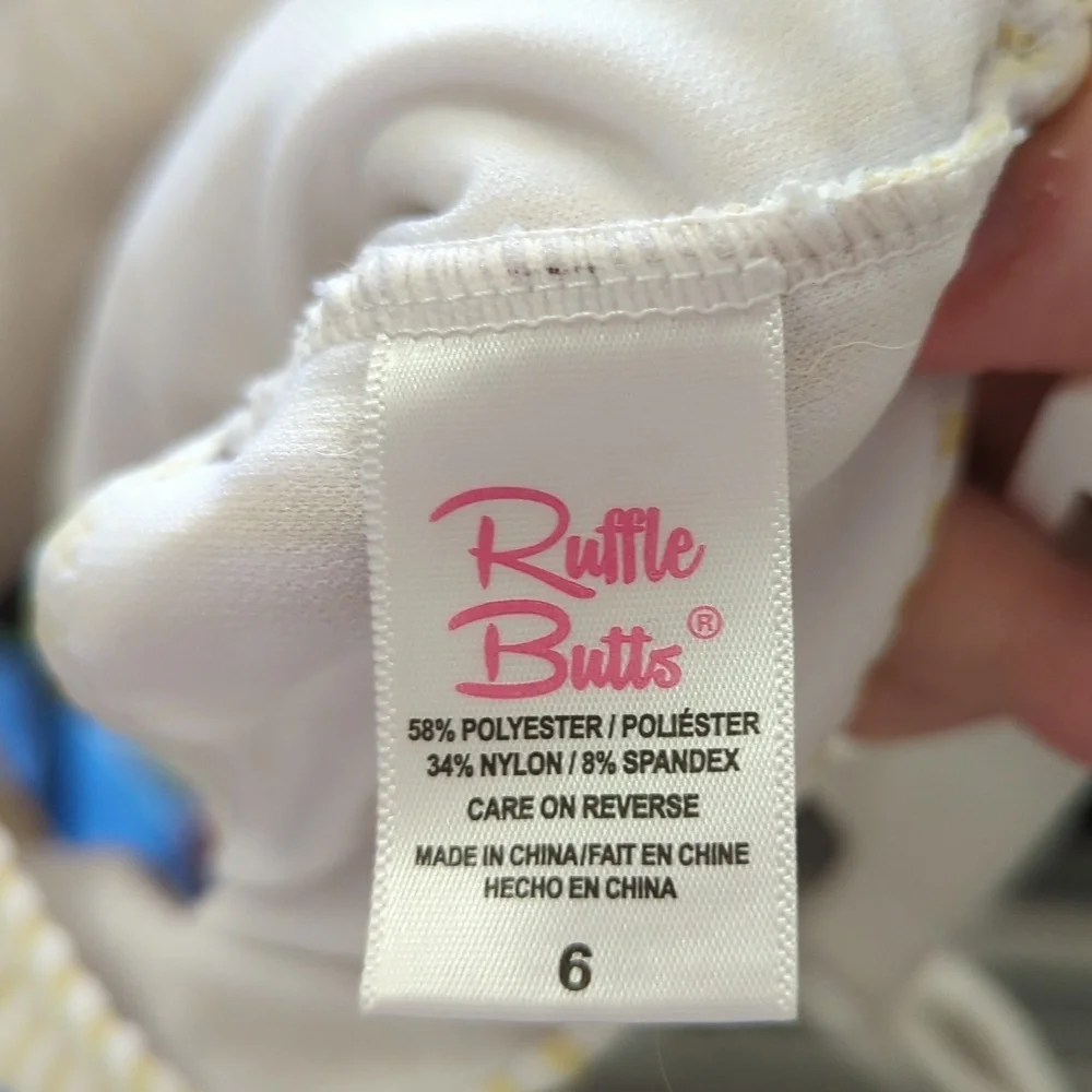 Ruffle Butts Yellow + White Seersucker Two-Piece Swimsuit Girls Size 6